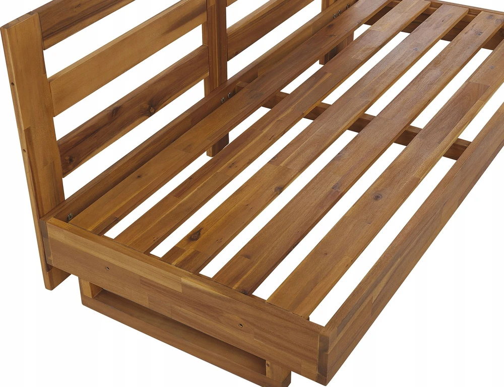 Lauko baldų komplektas Beliani Sodo kampinė sofa 5 asmenims MARETTIMO dešininė, kreminė balta, sertifikuota akacijos mediena