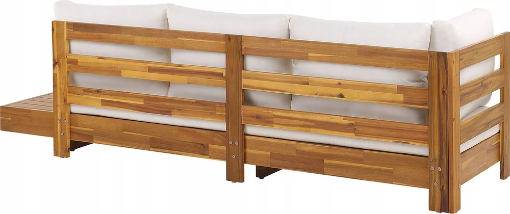 Lauko baldų komplektas Beliani Sodo kampinė sofa 5 asmenims MARETTIMO dešininė, kreminė balta, sertifikuota akacijos mediena