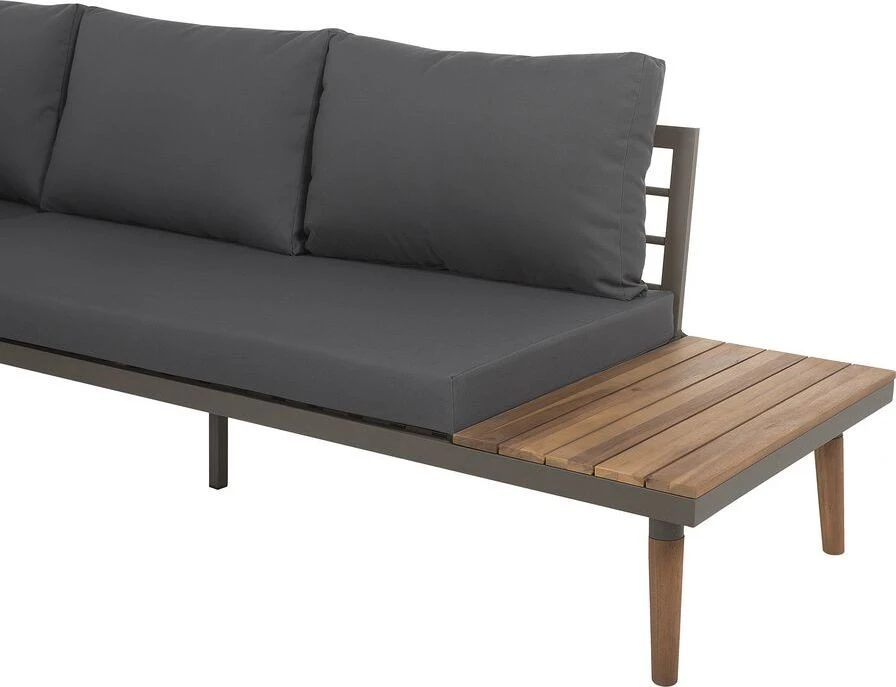 Lauko baldų komplektas Beliani Sodo kampinė sofa su staliuku 5 asmenims CORATO pilka akacijos mediena