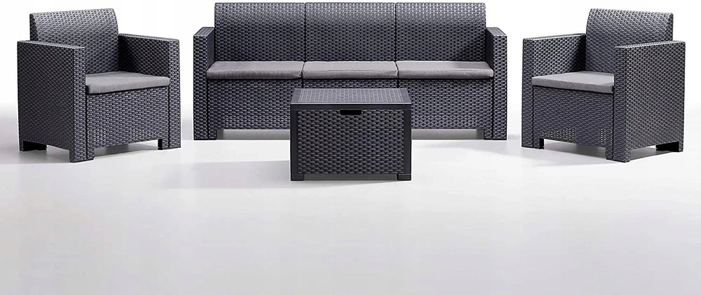 Lauko baldų komplektas Gardena B:Rattan Bica Nebraska sofos/fotelio komplektas (antracito spalvos su Pilkas sėdynės pagalvėlėmis)