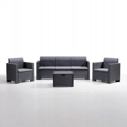 Lauko baldų komplektas Gardena B:Rattan Bica Nebraska sofos/fotelio komplektas (antracito spalvos su Pilkas sėdynės pagalvėlėmis)