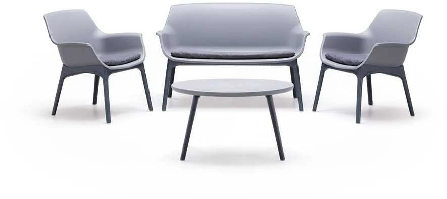 Lauko baldų komplektas Bica Ensemble De Salon De Jardin Luxor Avec Deux Fauteuils Un Canape' Et Une Table Basse En Polypropyle'ne Gris / Anthracite Pour L'exte'rieur Et L'inte'ri