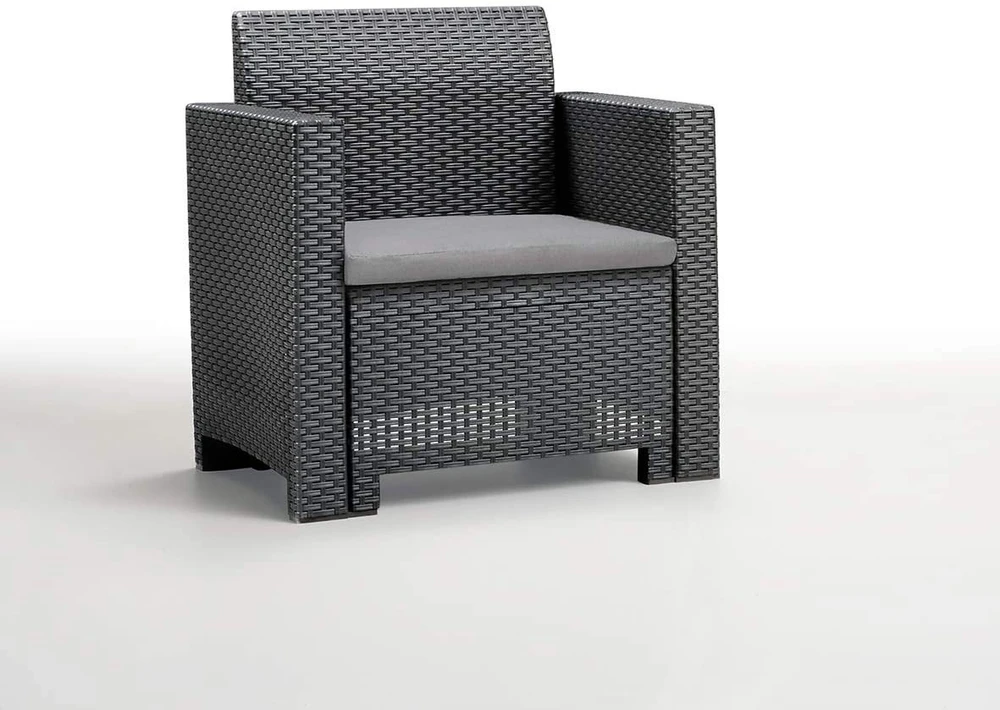 Lauko baldų komplektas Gardena B:Rattan Bica Nebraska sofos/fotelio komplektas (antracito spalvos su Pilkas sėdynės pagalvėlėmis)