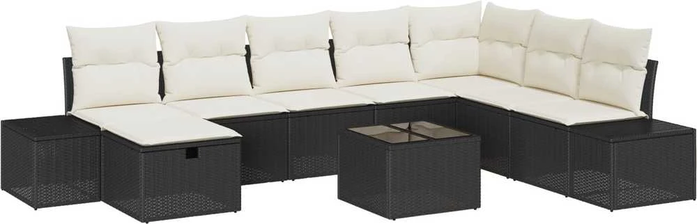 Sofa Sodo Sofų Rinkinys 9 vnt. Juoda poliratanas
