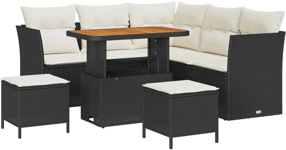 Lauko baldų komplektas Sodo Sofų Rinkinys 8 pcs Juoda poliratanas