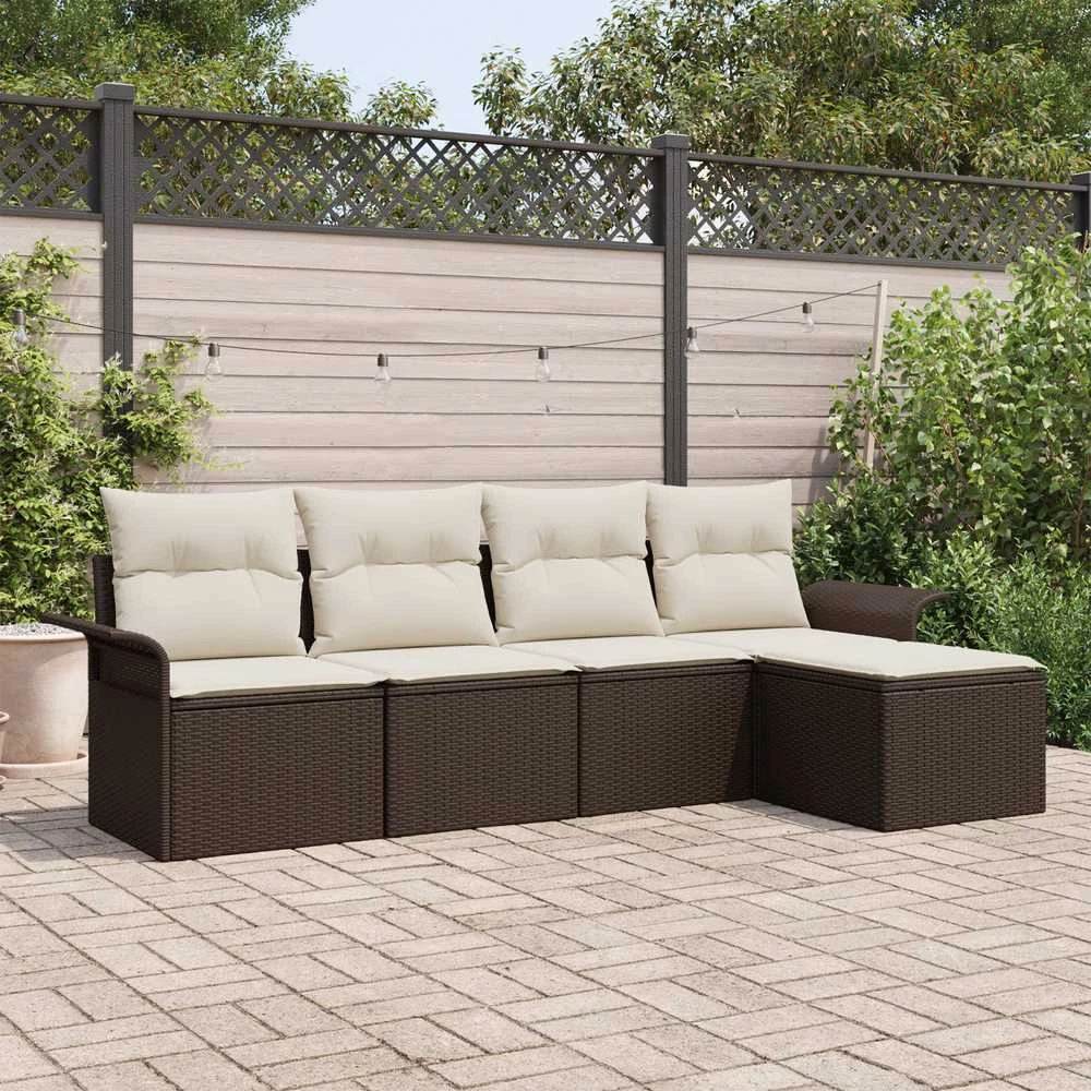 Lauko baldų komplektas Lauko sofa 5 vnt. Ruda poliratanas