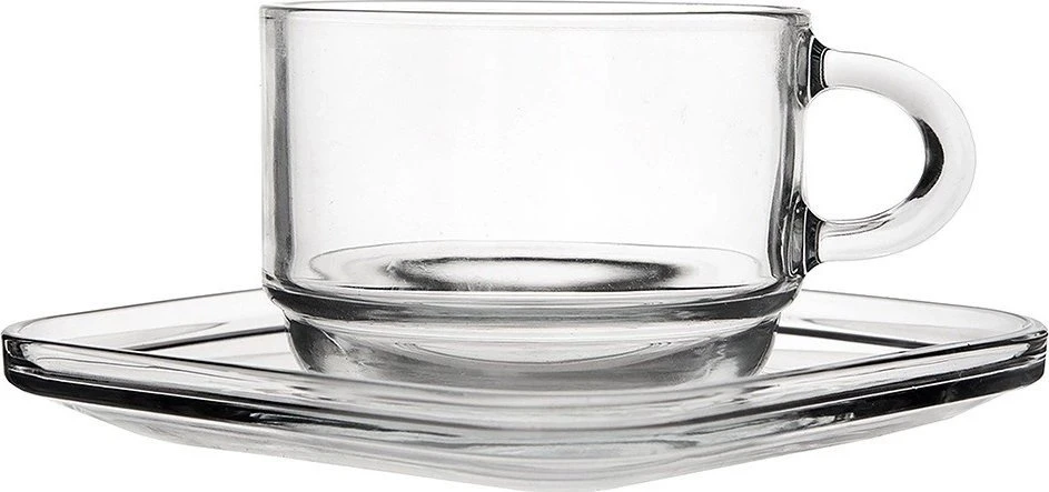 LAV Stiklinė puodelių rinkinys 250 ml su lėkštutėmis 6 vnt.