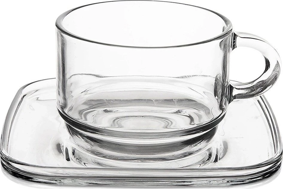LAV Stiklinė puodelių rinkinys 250 ml su lėkštutėmis 6 vnt.