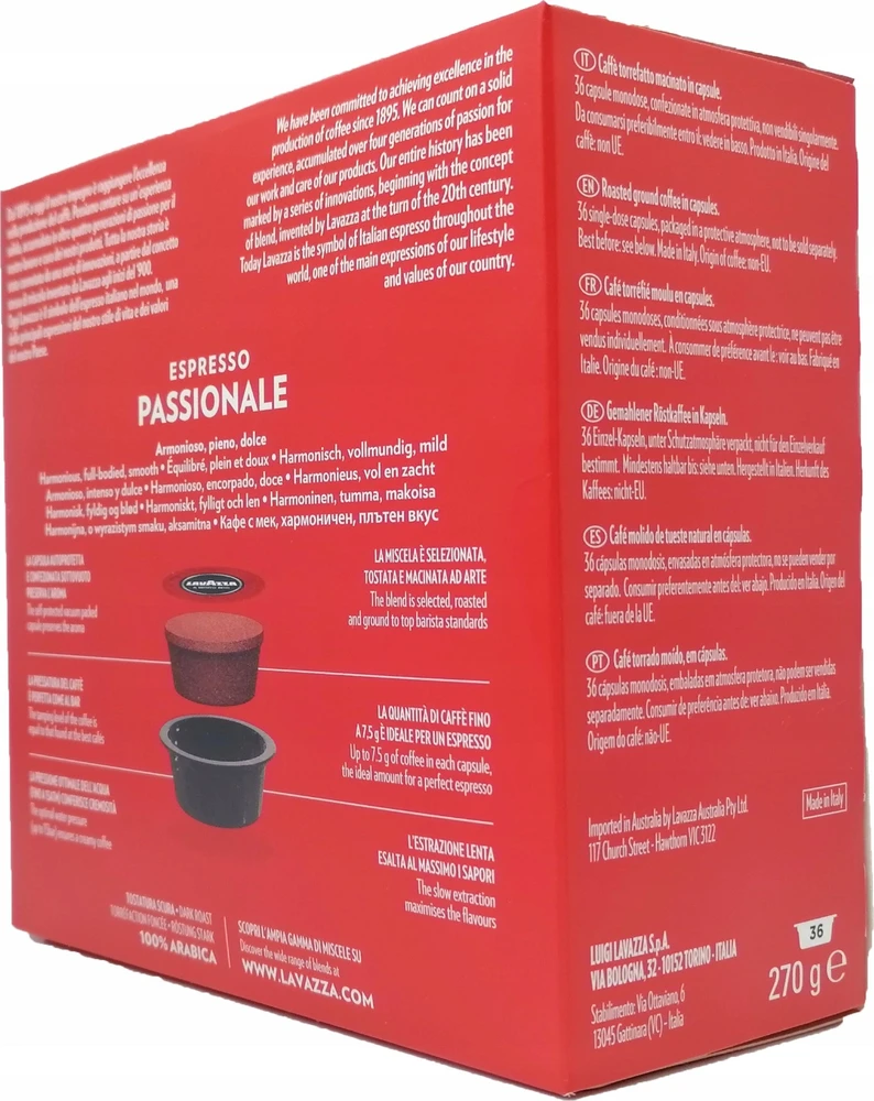 Coffee capsules Lavazza Passionale. MODO MIO 270g. 36 pcs