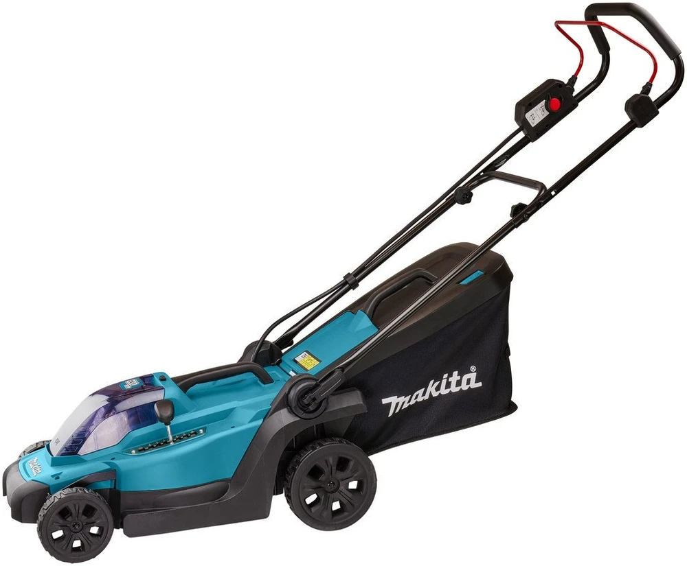 Makita DLM330RT akumuliatorinė vejapjovė 18 V ličio jonų, 1 x 5,0 Ah, DC18RC, 33 cm, 3 viename (pjovimas / surinkimas / mulčiavimas), 12,6kg,