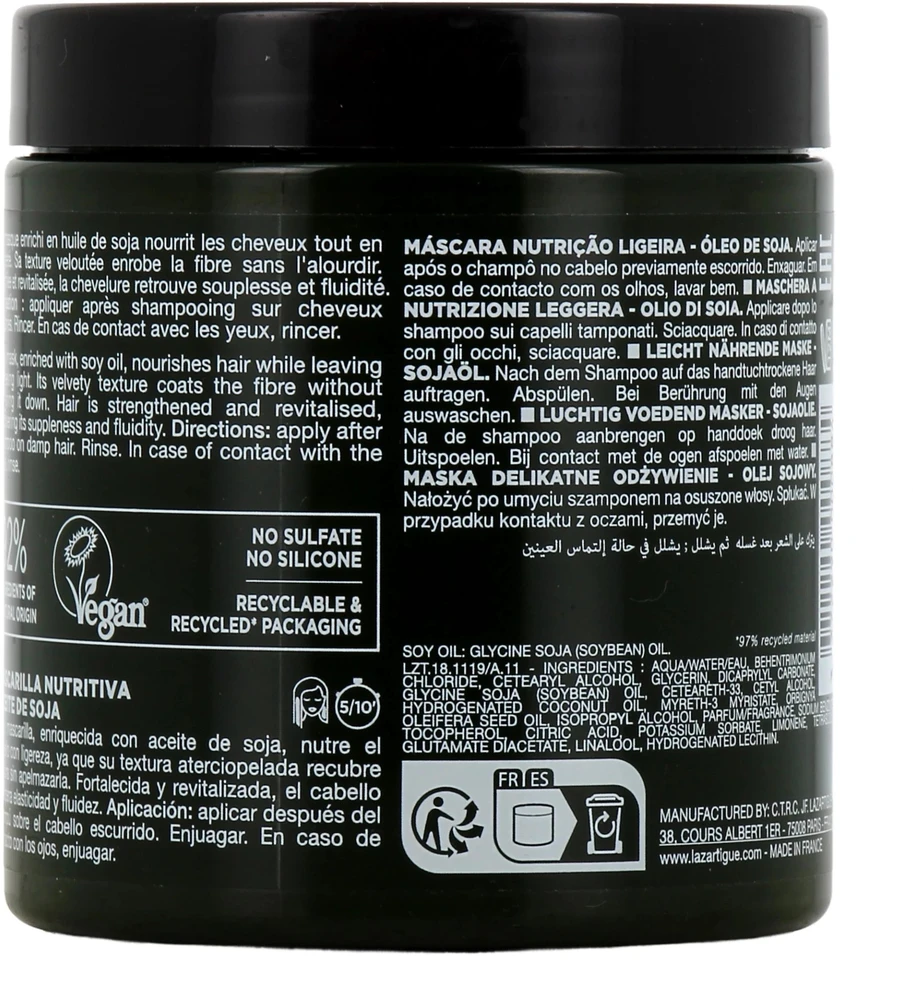 Lazartigue Nourish-Light Vegan Hair Treatment Kreminis Mask Moisturizing After Šampūnas, 250 ml