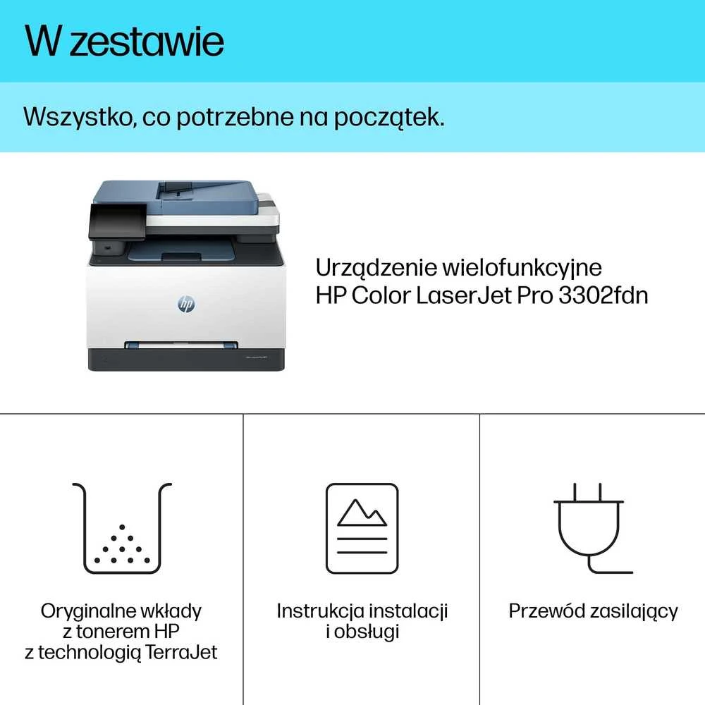 HP Color LaserJet Pro 3302fdn All-in-One Spausdintuvas - A4 Color lazerinis, Spausdinimas/Dvipusis kopijavimas, Automatinis dokumentų tiektuvas, Auto-Duplex, LAN, 25ppm, 150-2500 puslapių per mėnesį (pakeičia M283fdn)