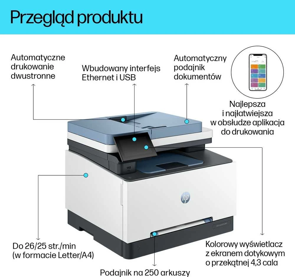 HP Color LaserJet Pro 3302fdn All-in-One Spausdintuvas - A4 Color lazerinis, Spausdinimas/Dvipusis kopijavimas, Automatinis dokumentų tiektuvas, Auto-Duplex, LAN, 25ppm, 150-2500 puslapių per mėnesį (pakeičia M283fdn)