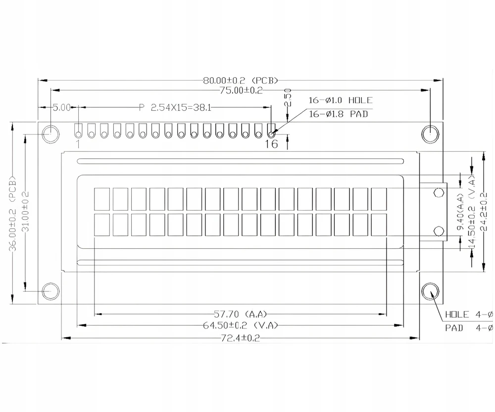 LCD ekranas 2x16 simbolių žalias su jungtimis - justPi