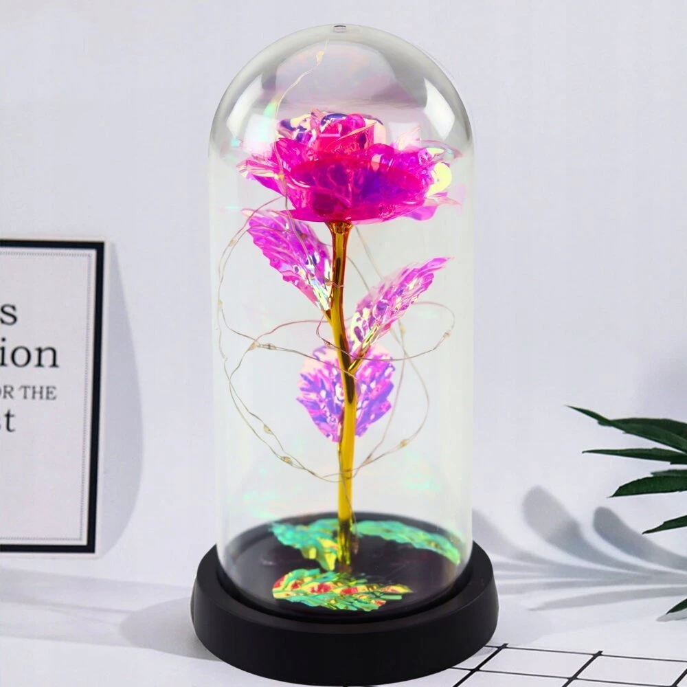 Lean Amžina krištolinė rožė kupole su LED apšvietimu rožinė 21x11cm