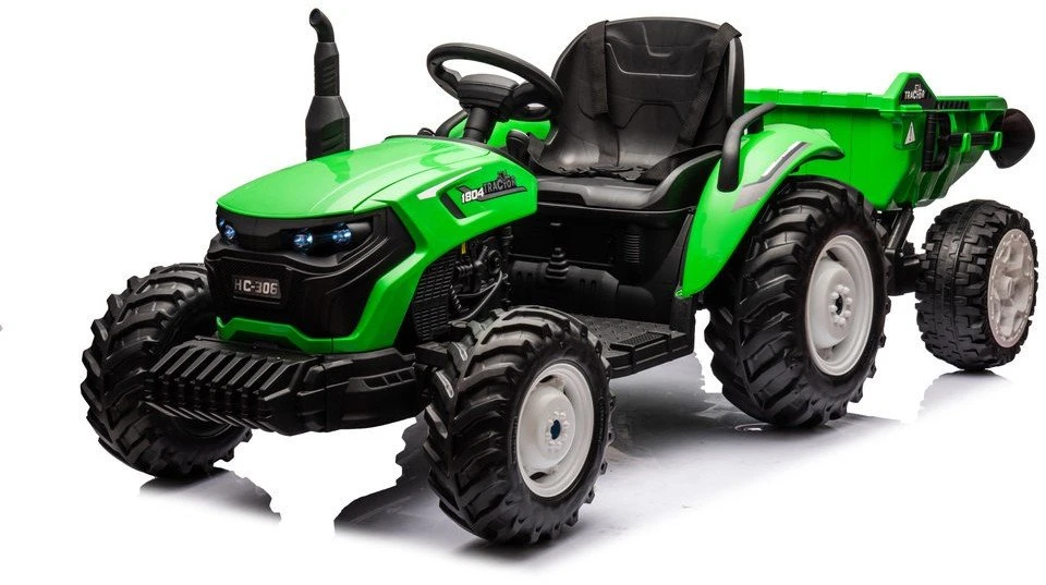 Lean Cars Akumuliatorinis traktorius su priekaba HC-306, 24V, žalias