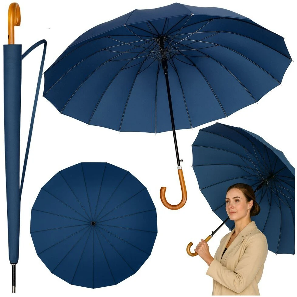 Lean Ilgas automatinis skėtis 24 briaunų tamsiai mėlynas 115 cm