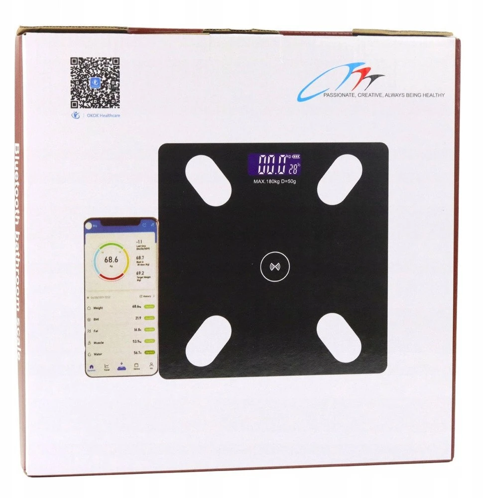 Lean Elektroninės vonios svarstyklės su Bluetooth funkcija ir LED ekranu, 28x28 cm