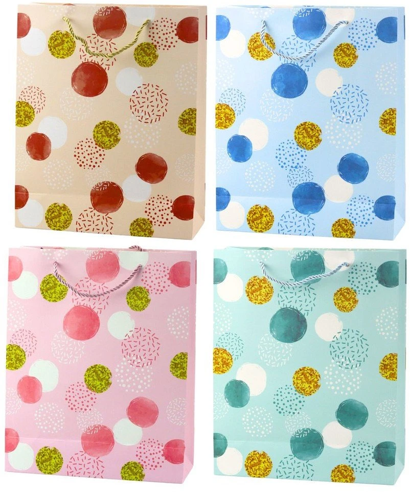 Dovanų maišeliai su auksiniais taškeliais, 4 spalvų rinkinys