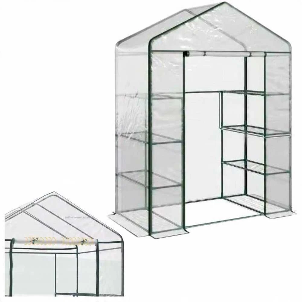 Lean Mini šiltnamis balkonui su PVC uždanga ir metalinėmis lentynomis, 195 x 143 x 73 cm