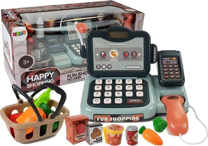 Lean Toys Žaislinis kasos aparatas su mikrofonu ir skeneriu