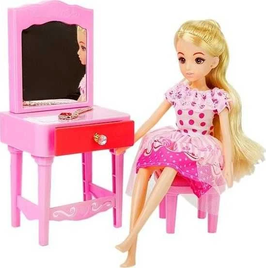 Lean Toys Lean Sport Doll + Baldų komplektas Lova, drabužių spinta, tualetinis staliukas