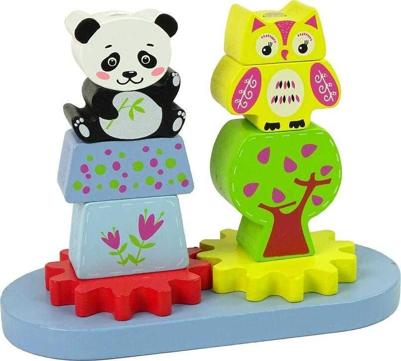 Mediniai gyvūnai vaikams Lean Toys, panda ir pelėda