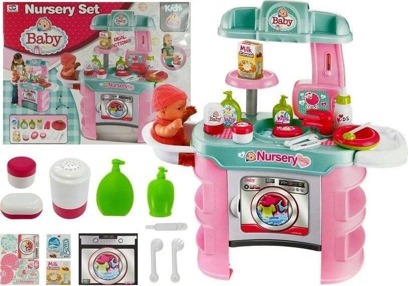 Lean Toys Vaikiškas priežiūros žaidimų rinkinys su skalbimo mašina ir priedais