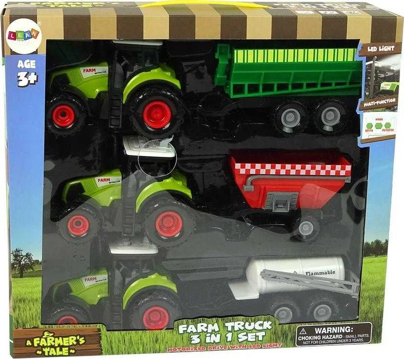 Žaislinių traktorių su priekabomis rinkinys berniukams Lean Toys
