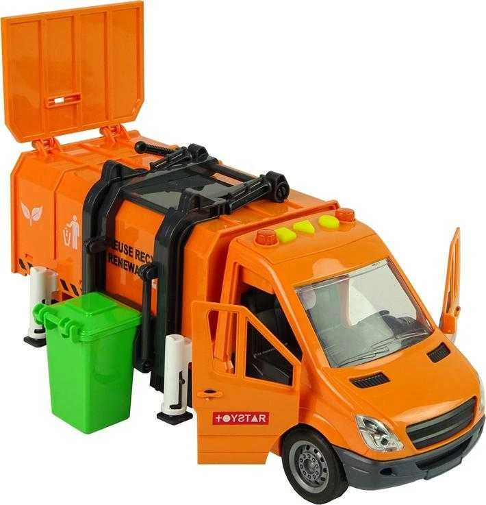 Lean Toys Šiukšlių sunkvežimis su garso efektais, oranžinis