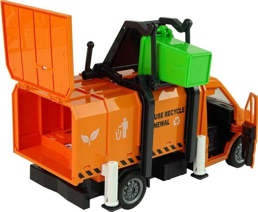 Lean Toys Šiukšlių sunkvežimis su garso efektais, oranžinis