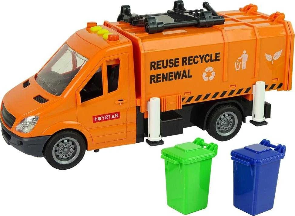 Lean Toys Šiukšlių sunkvežimis su garso efektais, oranžinis