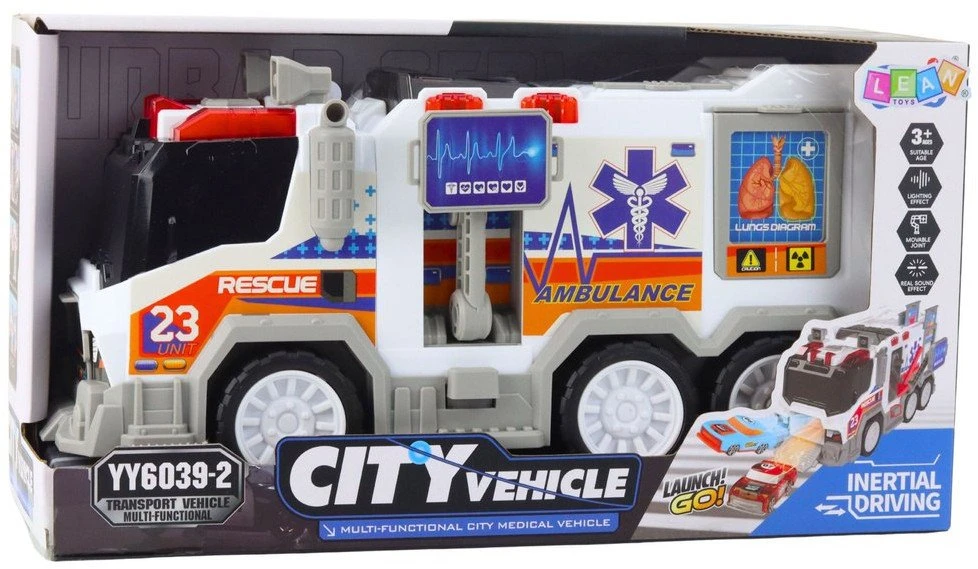 Lean Toys Greitosios pagalbos automobilis su šviesos ir garso efektais, 35.5x13x17 cm