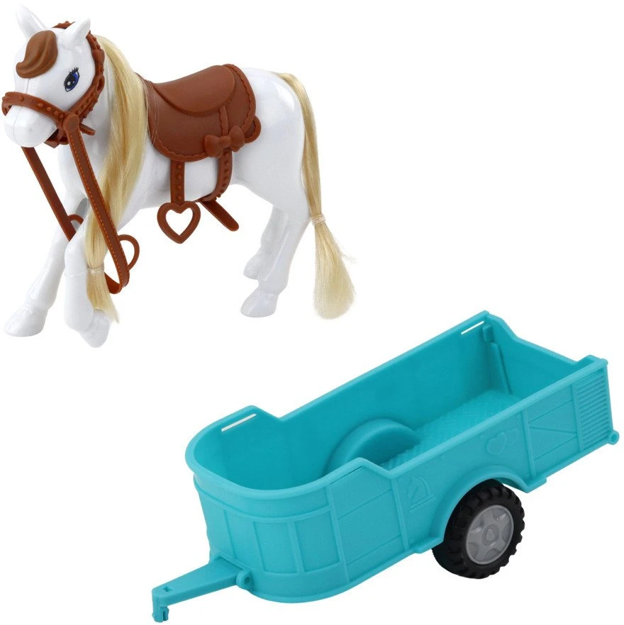Lean Toys Lėlės rinkinys su automobiliu, priekaba ir arkliu