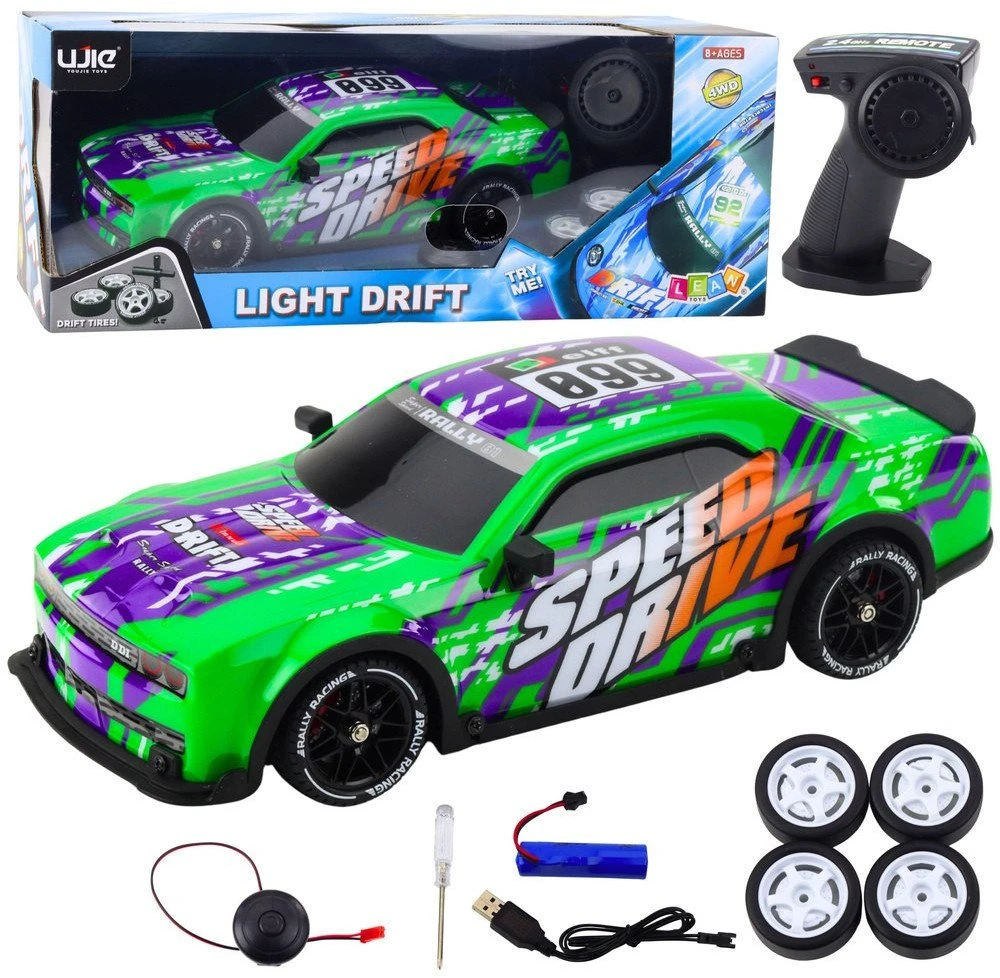 Lean Toys Nuotoliniu būdu valdomas sportinis automobilis su šviesos efektais ir dreifu