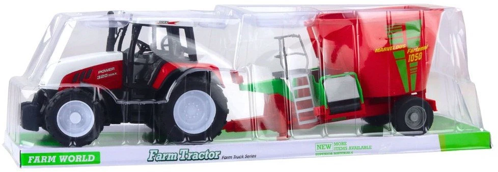 Lean Toys Žaislinis traktorius su priekaba ir pašarų maišytuvu, 60 cm