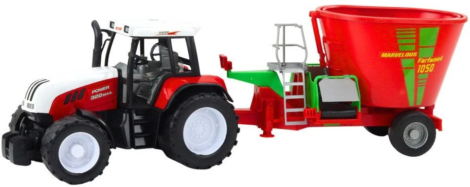 Lean Toys Žaislinis traktorius su priekaba ir pašarų maišytuvu, 60 cm