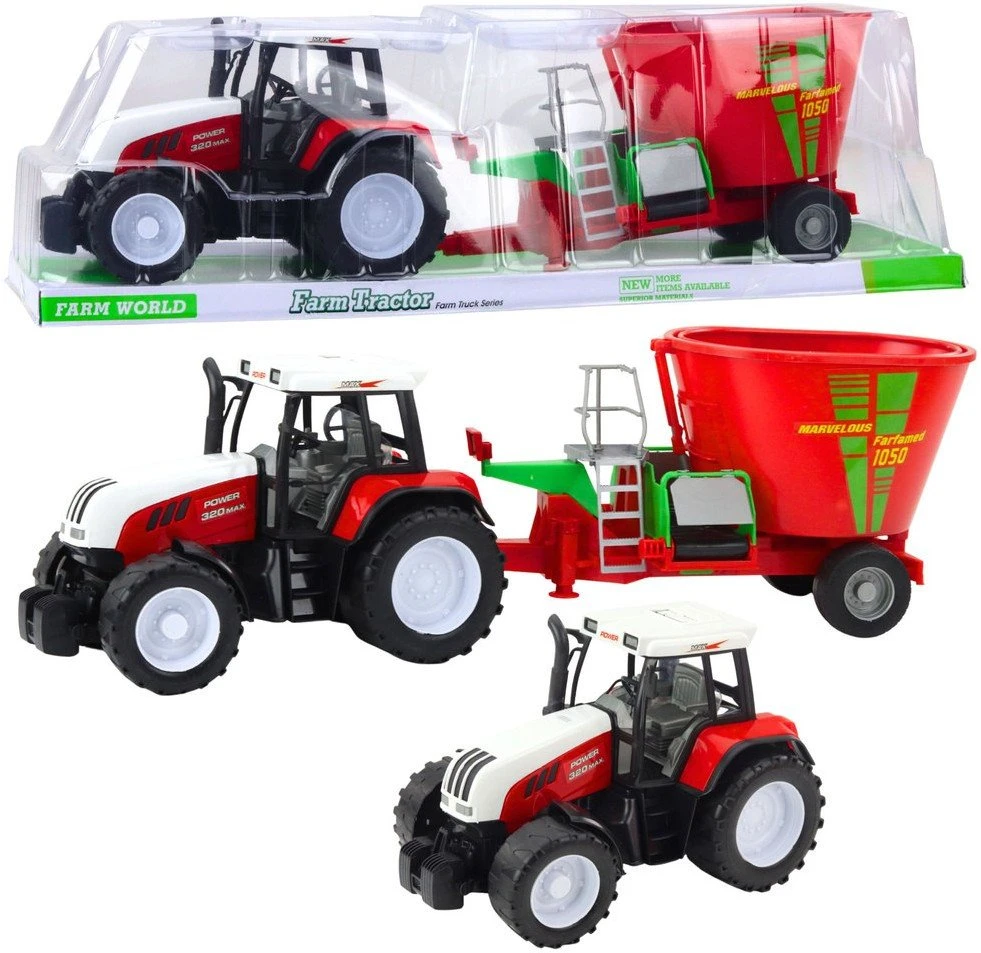 Lean Toys Žaislinis traktorius su priekaba ir pašarų maišytuvu, 60 cm