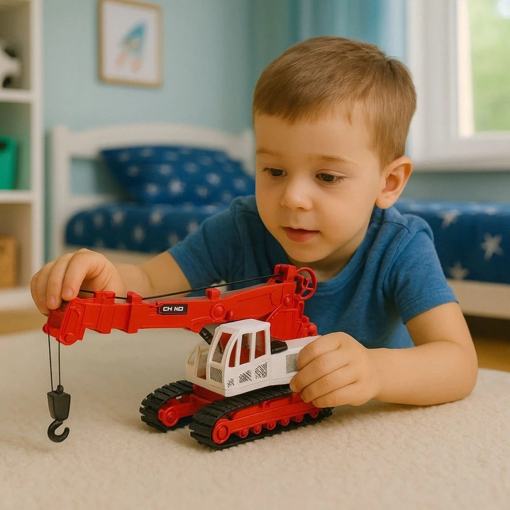 Lean Toys Žaislinis vikšrinis kranas su šviesomis ir garsais, metalinė kabina