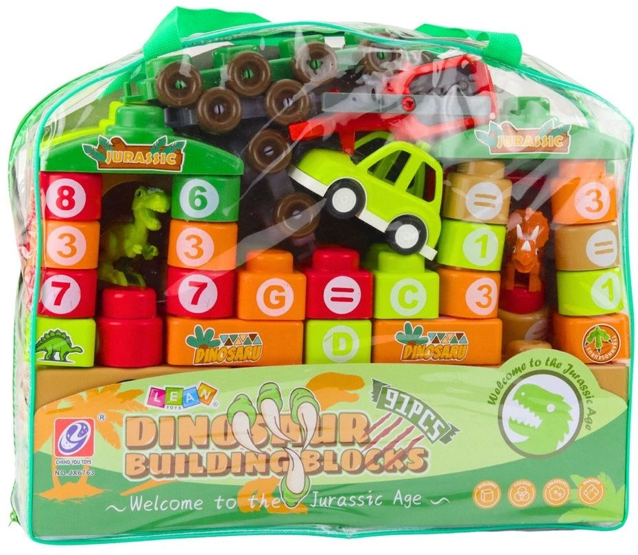 Lean Toys Dinozaurų Tematikos kaladėlės su Raidėmis ir Skaičiais, 91 vnt.