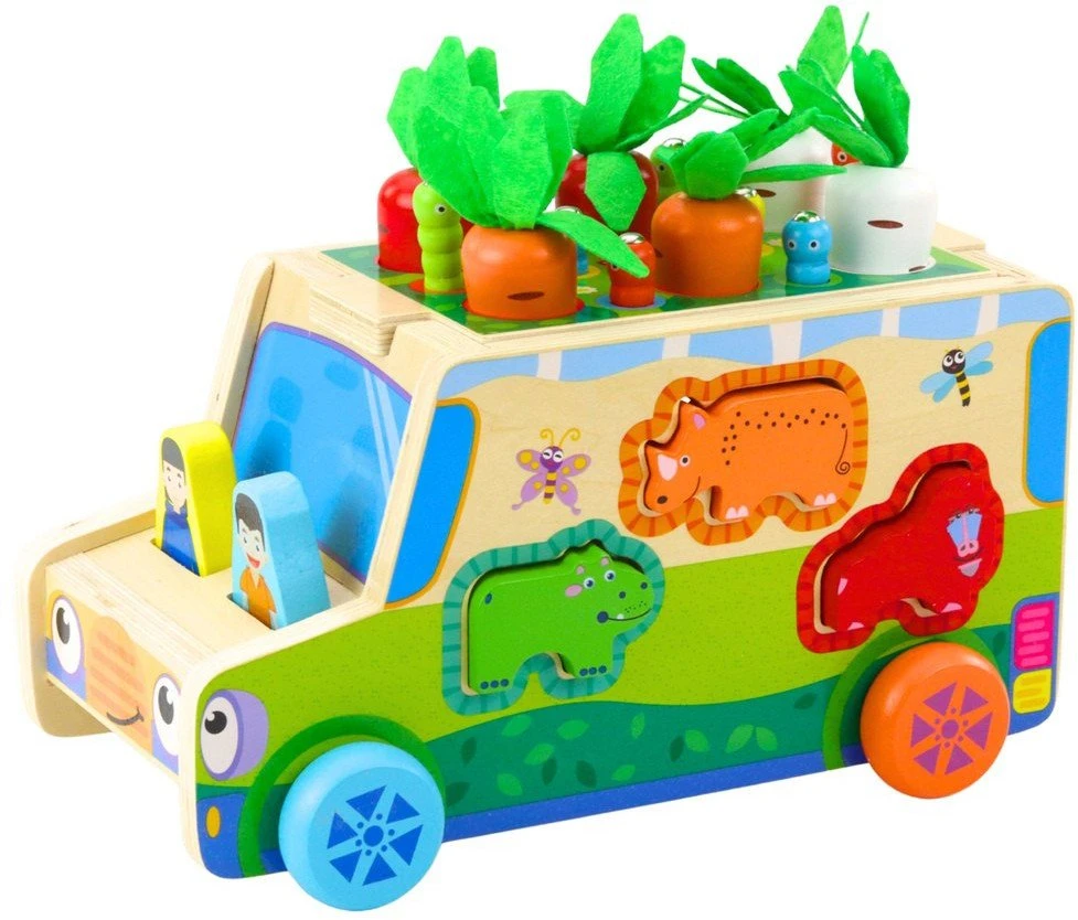 Lean Toys Medinis lavinamasis automobilis su formelių rūšiuokliu ir galvosūkiu