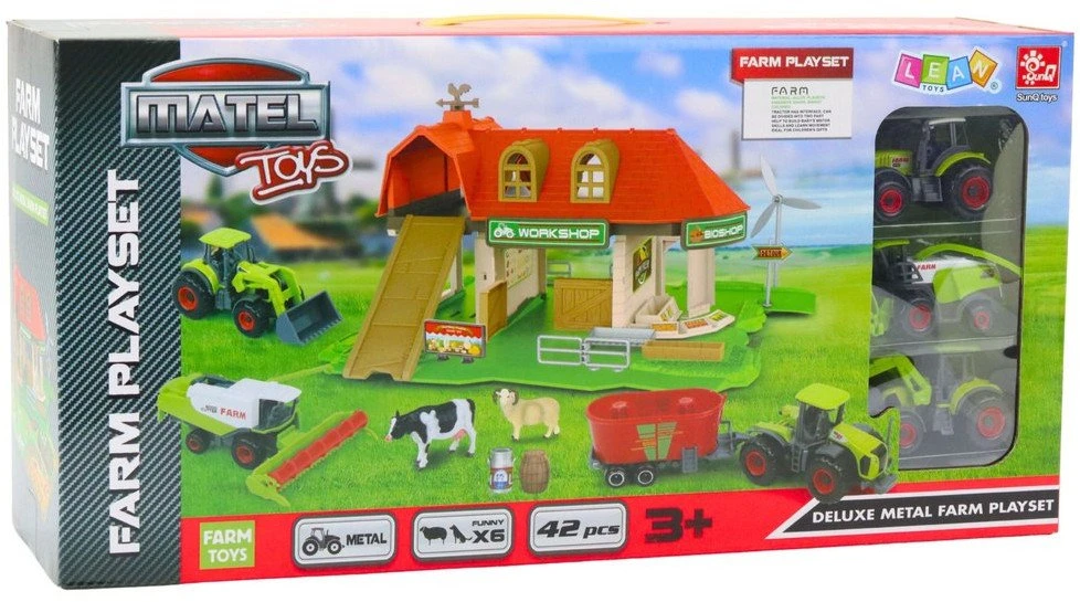 Lean Toys Ūkio Rinkinys su Traktoriais ir Gyvūnais, 42 dalys