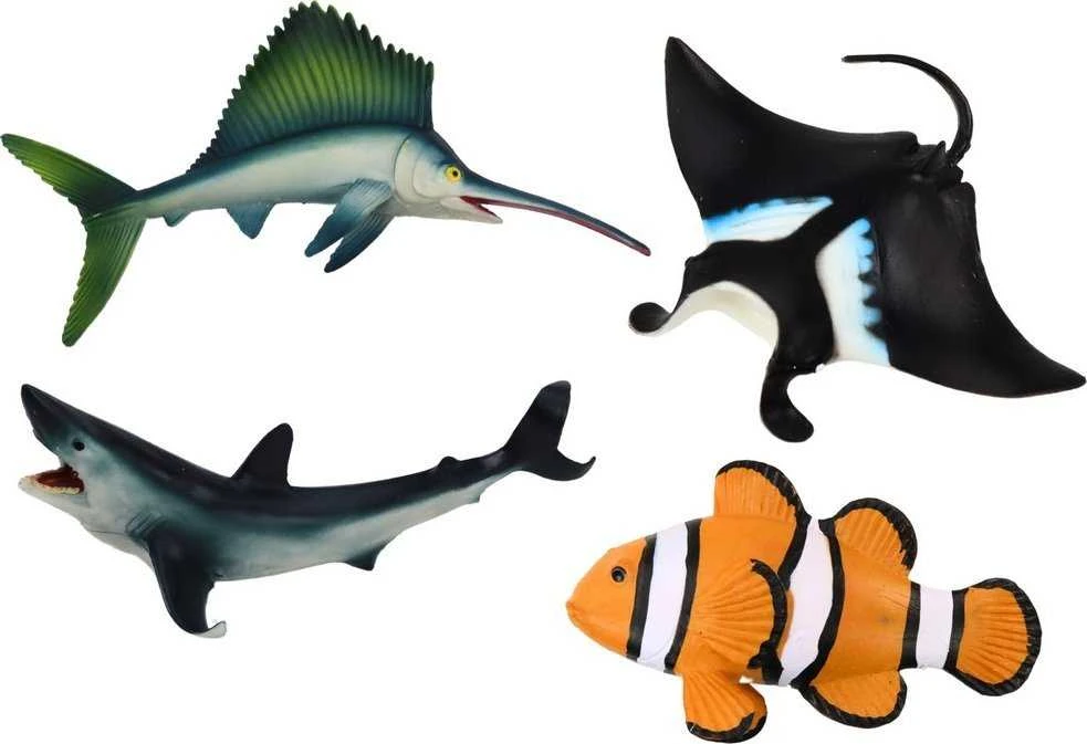 Lean Toys Jūros Gyvūnų Figūrėlių Rinkinys: Ryklys, Delfinas, Rajus, 5 vnt.