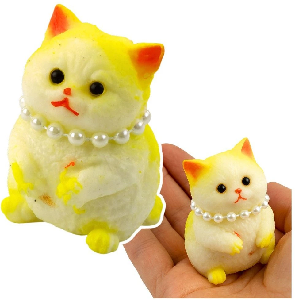 Lean Toys Geltona silikoninė katė su perlais, 7,5 cm