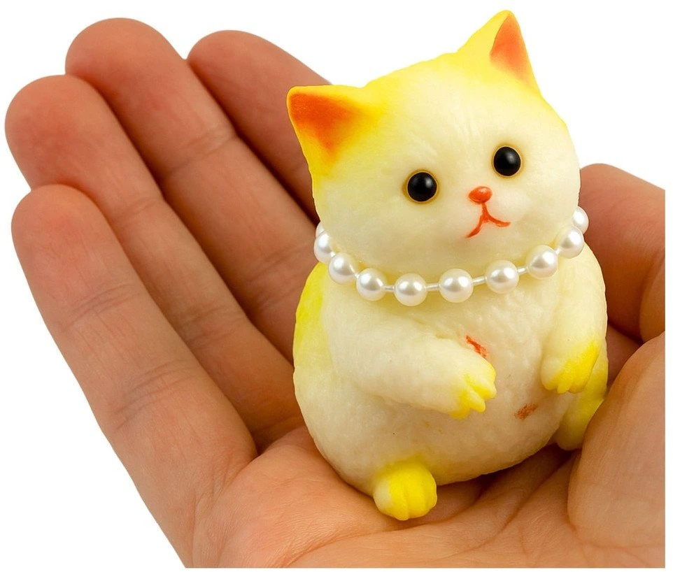 Lean Toys Geltona silikoninė katė su perlais, 7,5 cm