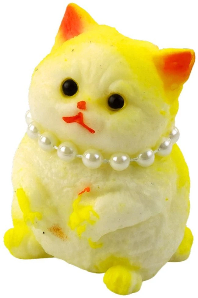 Lean Toys Geltona silikoninė katė su perlais, 7,5 cm