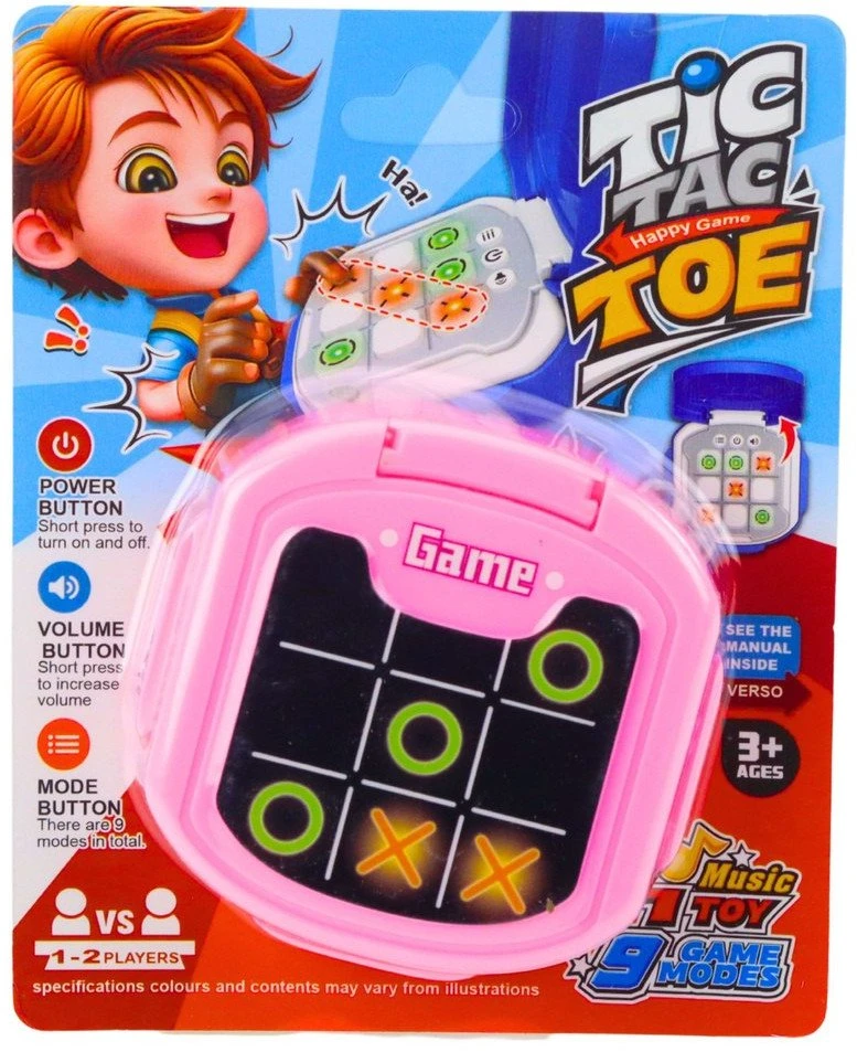 Lean Toys Elektroninis žaidimas Kryžiukai-Nuliukai 9 režimai rožinis