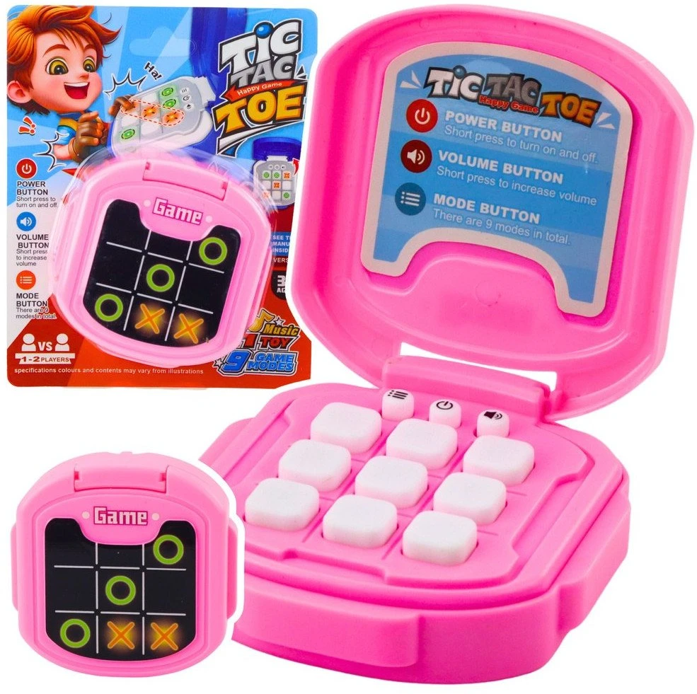 Lean Toys Elektroninis žaidimas Kryžiukai-Nuliukai 9 režimai rožinis