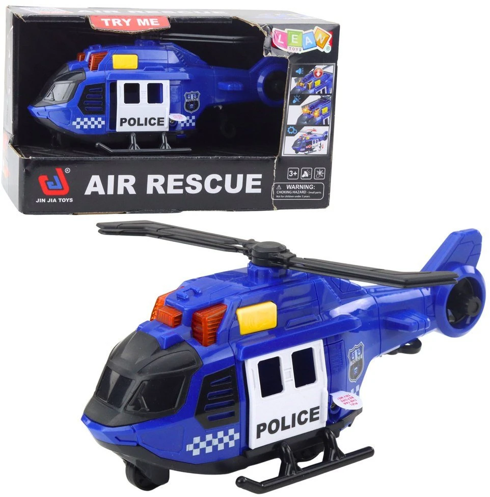 Lean Toys Policijos sraigtasparnis su kranu ir šviesos bei garso efektais, 21.5x9x8.5 cm