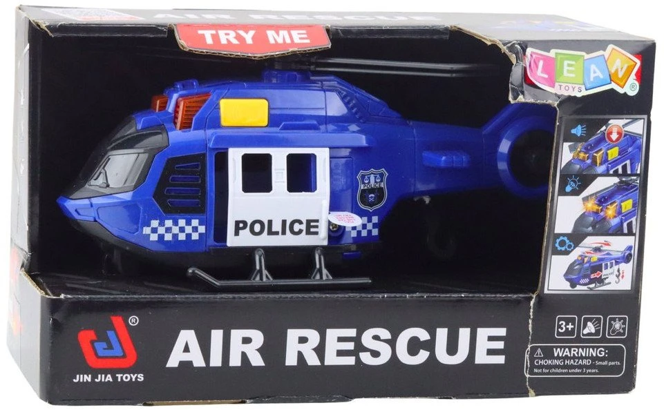 Lean Toys Policijos sraigtasparnis su kranu ir šviesos bei garso efektais, 21.5x9x8.5 cm